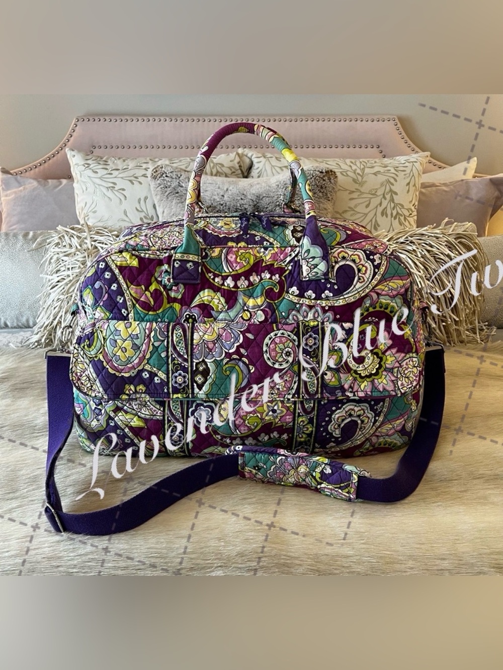 VERA BRADLEY Heather 2013 Grand Travelers Bag Purple Green Paisley Bandolier Y2K